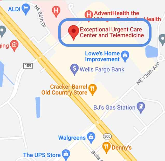 Map showing location of Exceptional Urgent Care